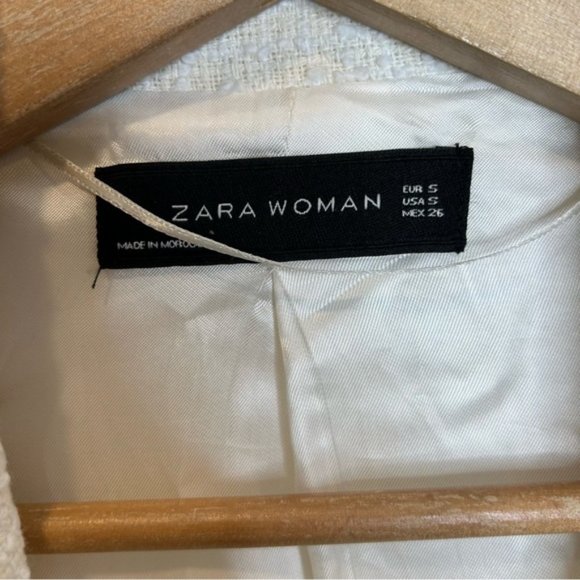 Zara Boucle Cream Blazer Jacket Pearl Buttons - Picture 5 of 10